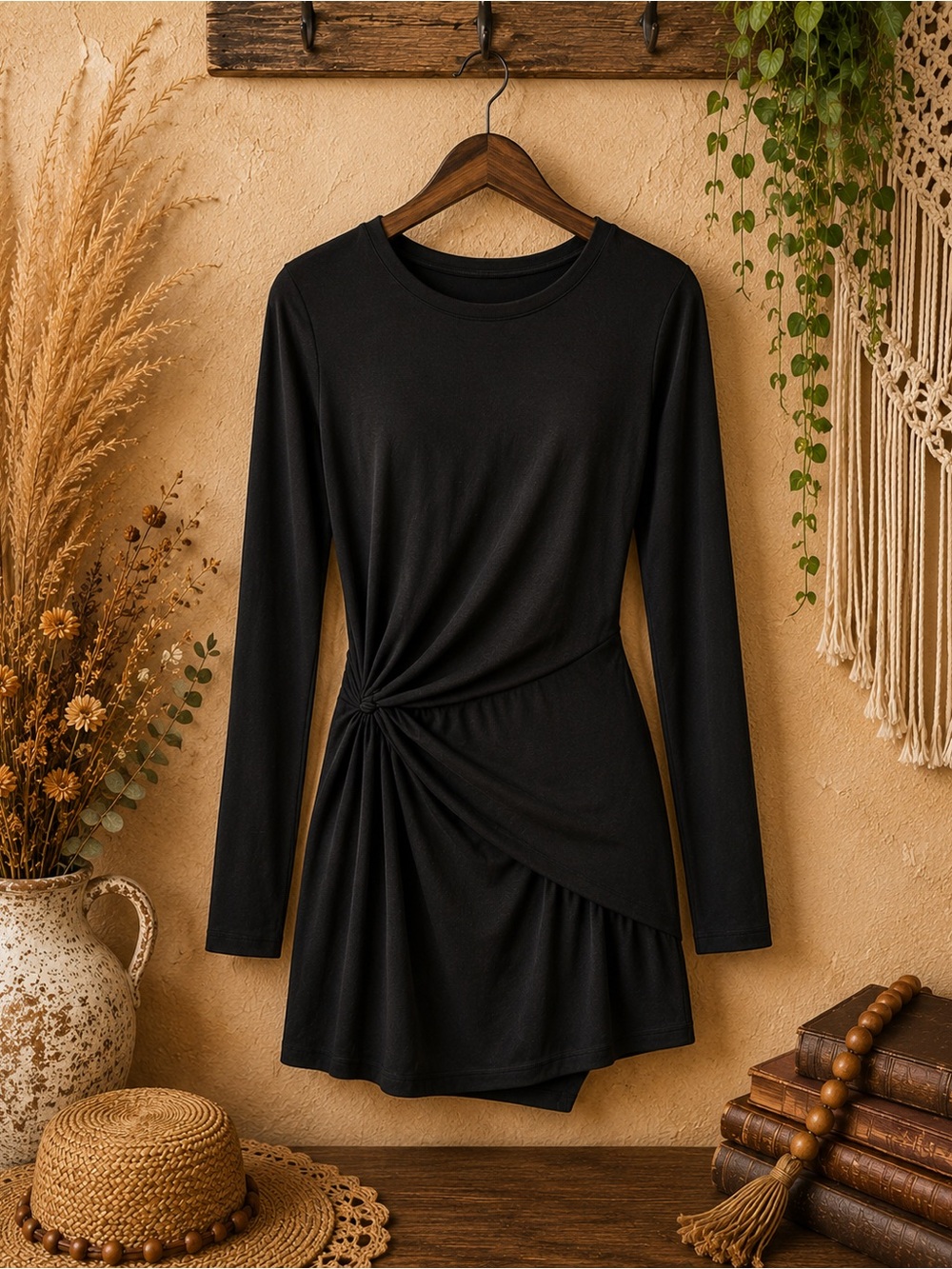 Fabletics Brooke Black Knotted Waist Jersey Dress Size Small Athleisure Wear‎